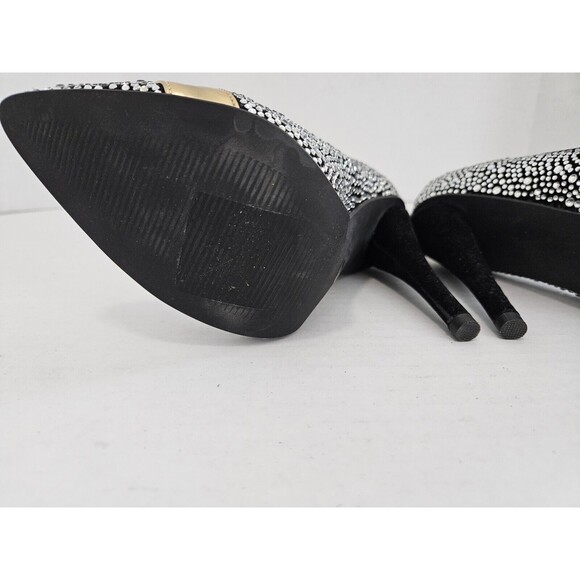 Black Faux Suede Pumps Covered In Rhinestones With Goldtone Band Size EU 3 US 7 - Picture 5 of 7